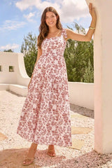 Bloom Smocked-Back Floral Tiered Maternity Maxi Dress