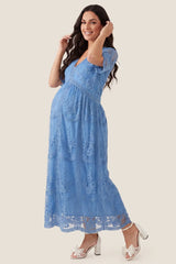 Magnolia Lace Maternity Maxi Dress with Sheer Short Sleeves