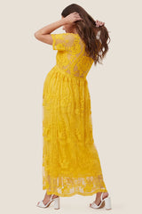 Magnolia Lace Maternity Maxi Dress with Sheer Short Sleeves