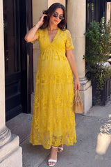 Magnolia Lace Maternity Maxi Dress with Sheer Short Sleeves