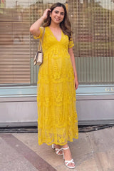 Magnolia Lace Maternity Maxi Dress with Sheer Short Sleeves