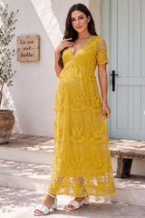 Magnolia Lace Maternity Maxi Dress with Sheer Short Sleeves