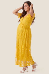 Magnolia Lace Maternity Maxi Dress with Sheer Short Sleeves