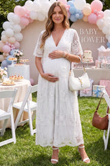 Magnolia Lace Maternity Maxi Dress with Sheer Short Sleeves