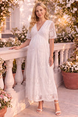 Magnolia Lace Maternity Maxi Dress with Sheer Short Sleeves