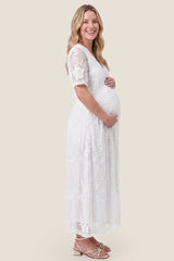 Magnolia Lace Maternity Maxi Dress with Sheer Short Sleeves