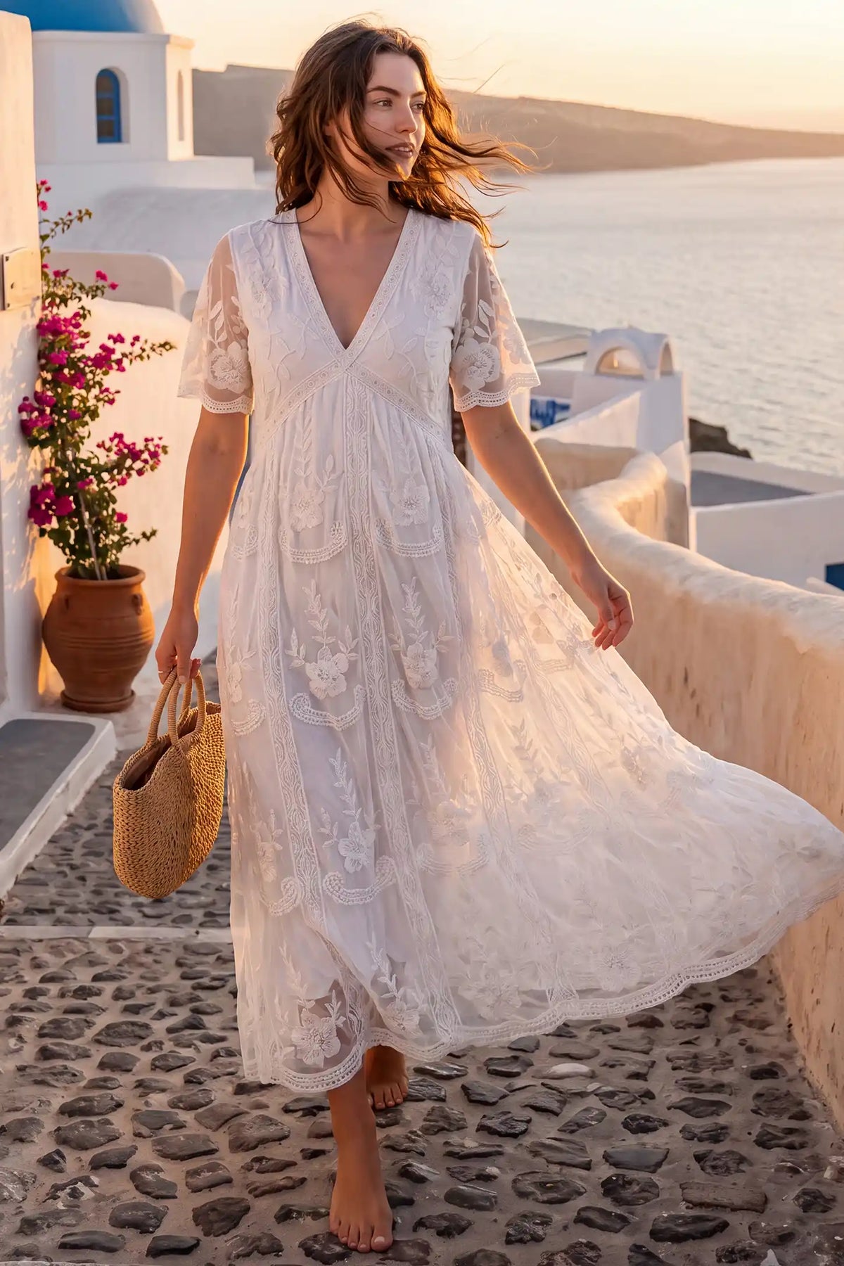 Magnolia Lace Maternity Maxi Dress with Sheer Short Sleeves