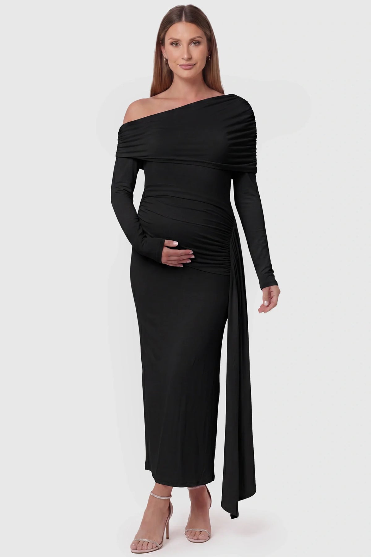 Opal Off-Shoulder Ruched Bodycon Maternity Maxi Dress
