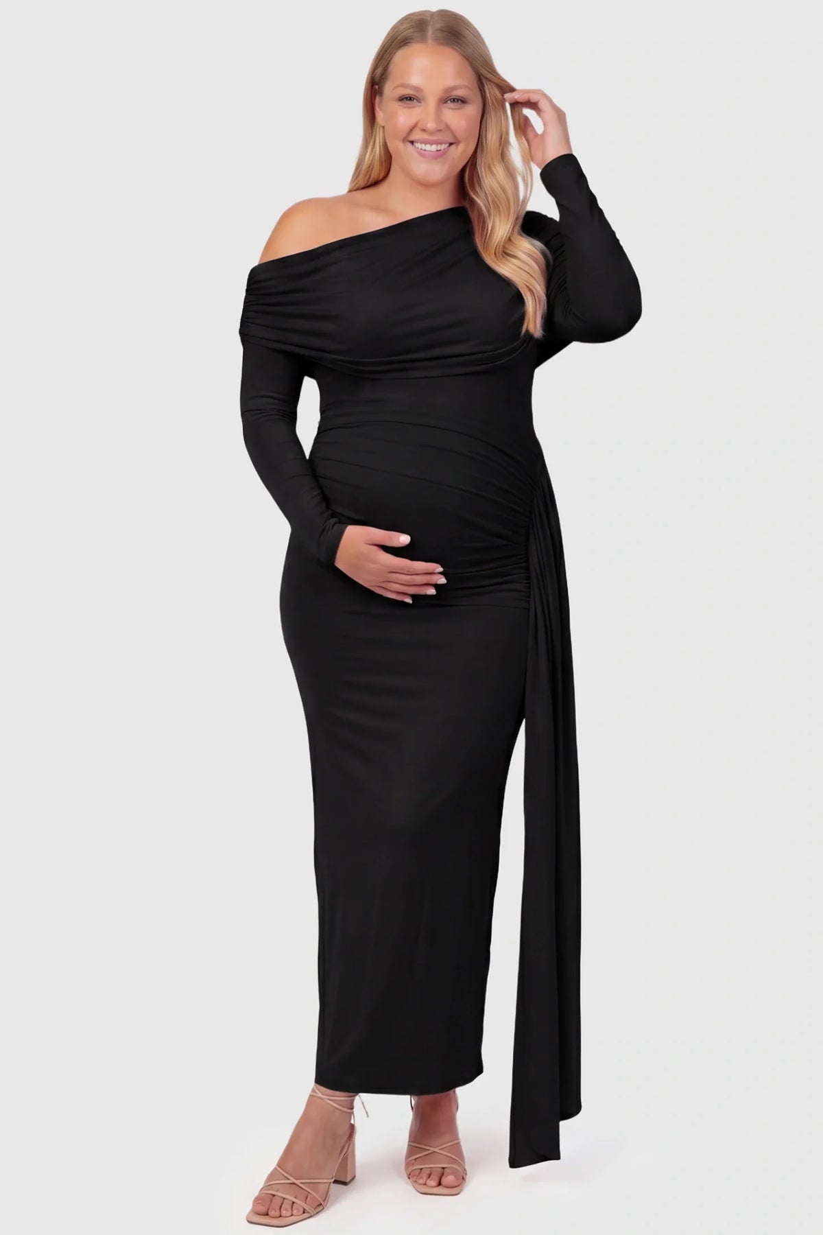 Opal Off-Shoulder Ruched Bodycon Maternity Maxi Dress
