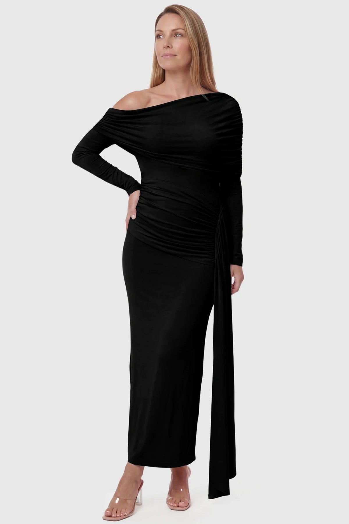 Opal Off-Shoulder Ruched Bodycon Maternity Maxi Dress