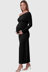 Opal Off-Shoulder Ruched Bodycon Maternity Maxi Dress
