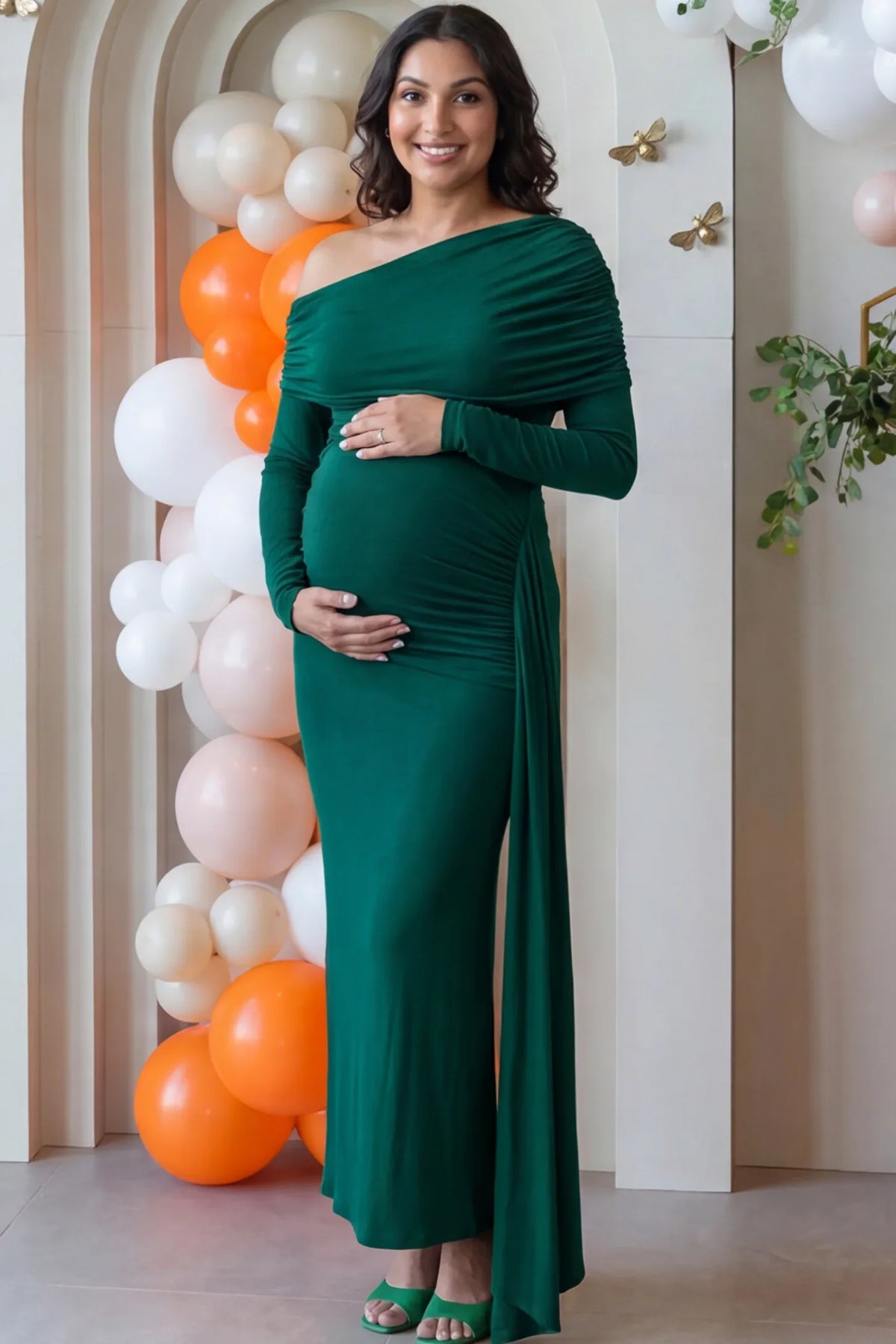 Opal Off-Shoulder Ruched Bodycon Maternity Maxi Dress