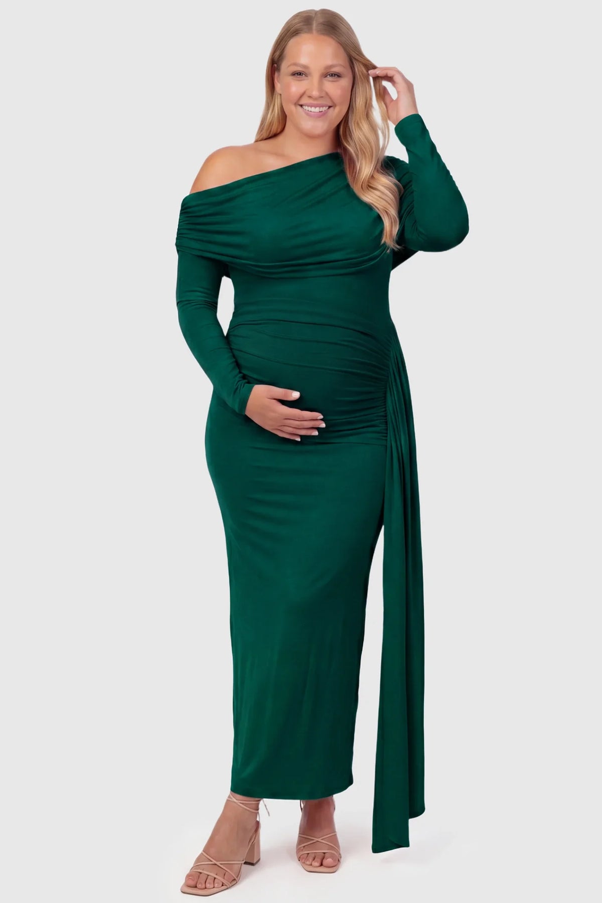 Opal Off-Shoulder Ruched Bodycon Maternity Maxi Dress