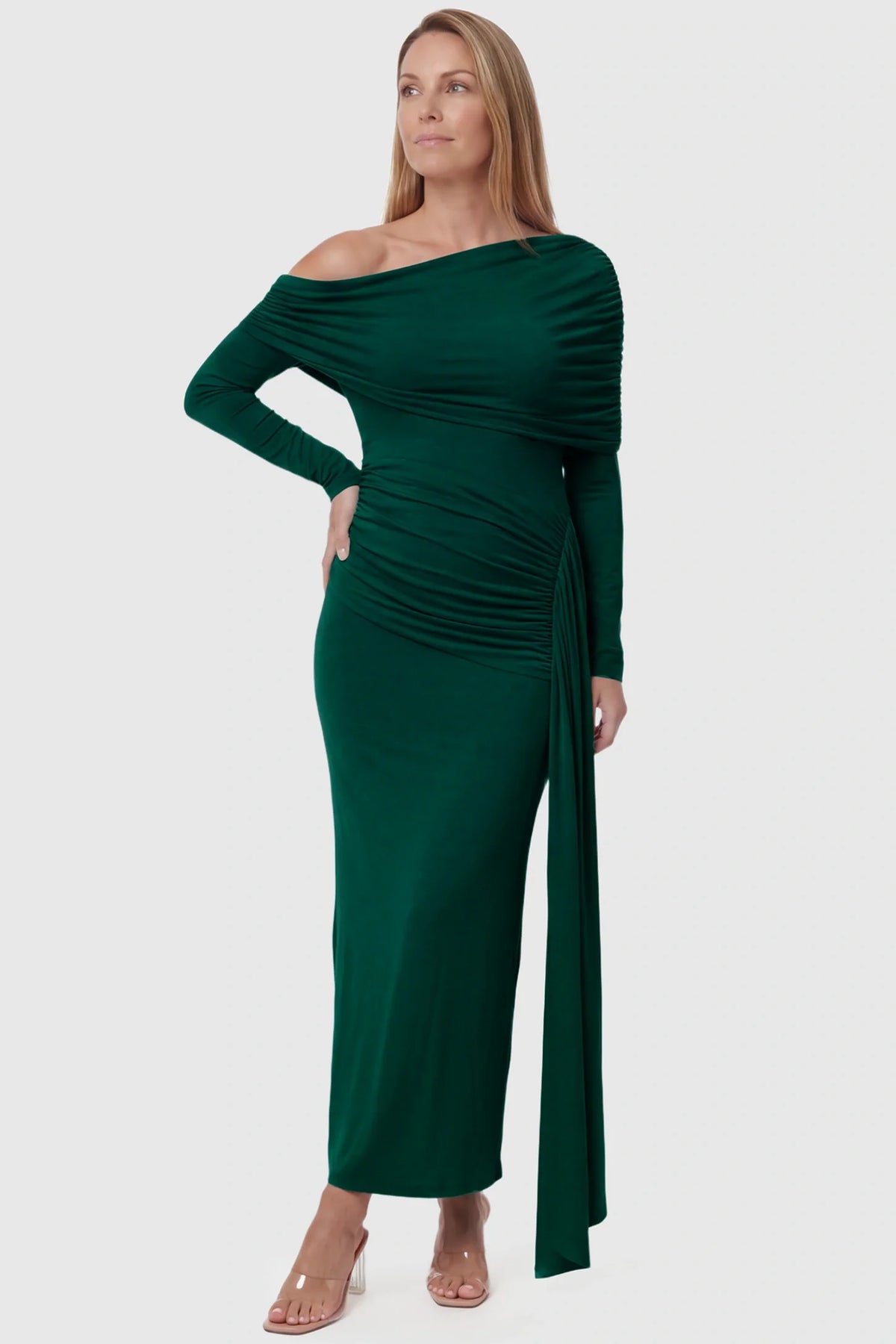 Opal Off-Shoulder Ruched Bodycon Maternity Maxi Dress