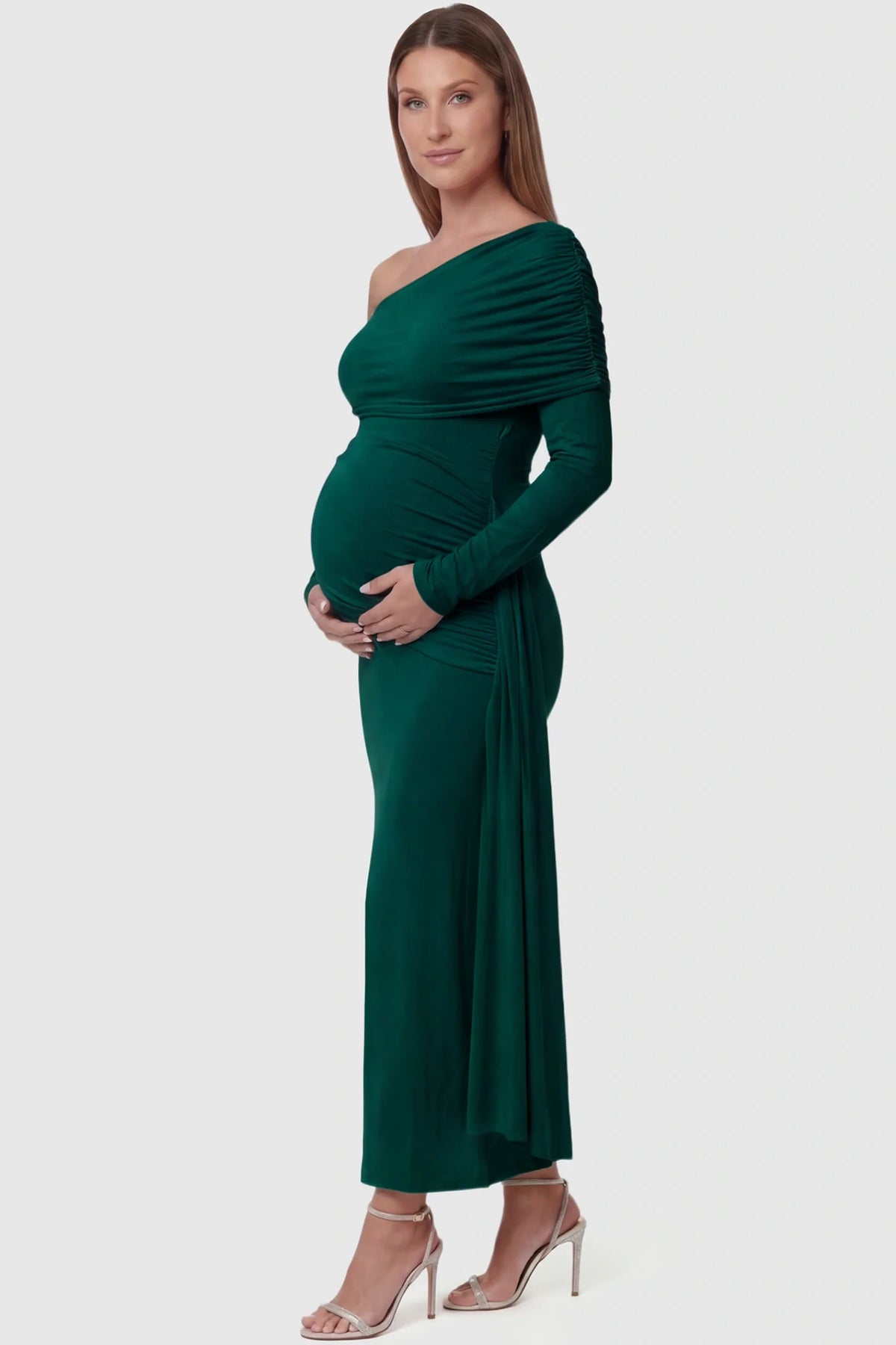 Opal Off-Shoulder Ruched Bodycon Maternity Maxi Dress