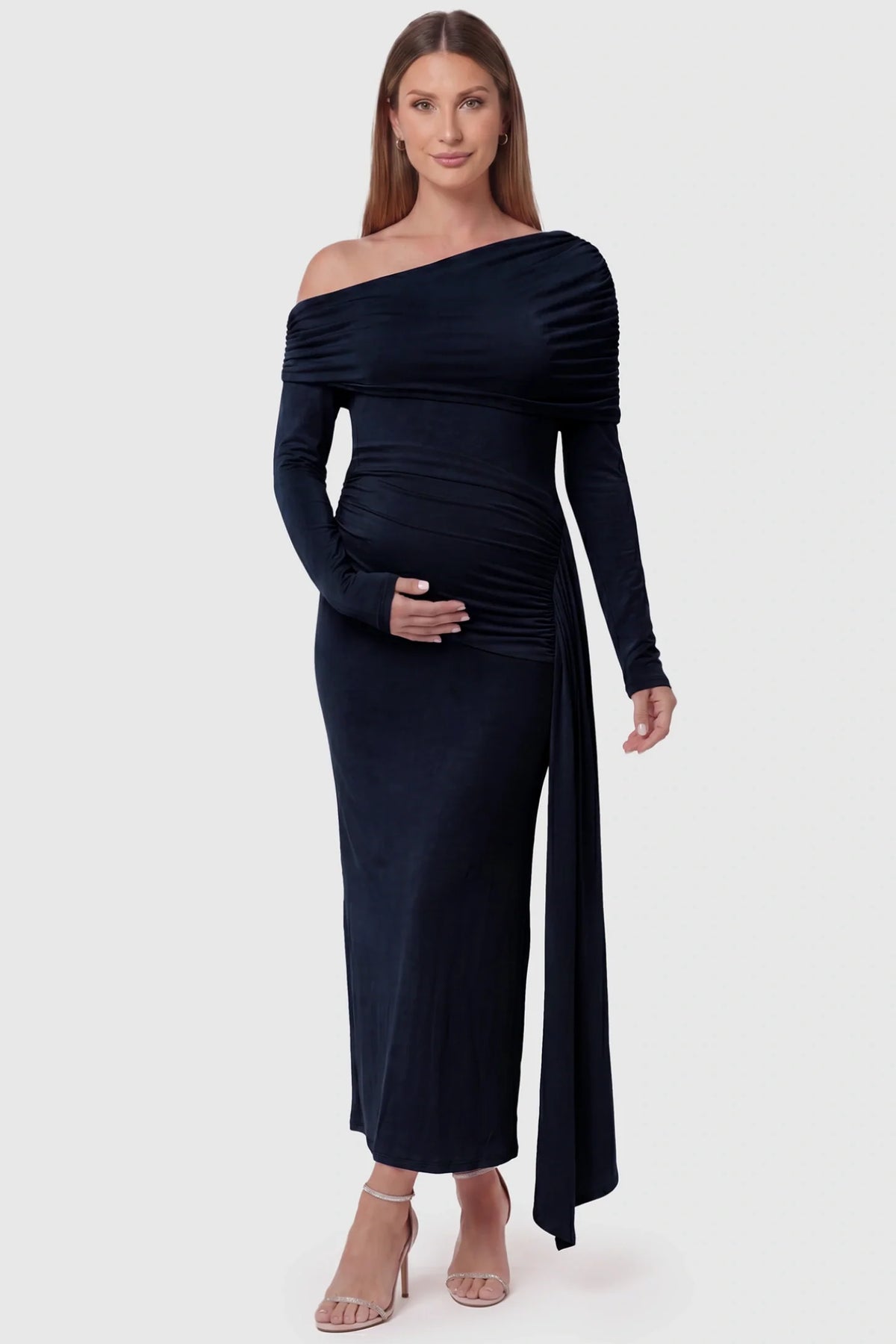 Opal Off-Shoulder Ruched Bodycon Maternity Maxi Dress