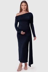 Opal Off-Shoulder Ruched Bodycon Maternity Maxi Dress