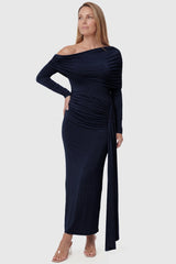 Opal Off-Shoulder Ruched Bodycon Maternity Maxi Dress