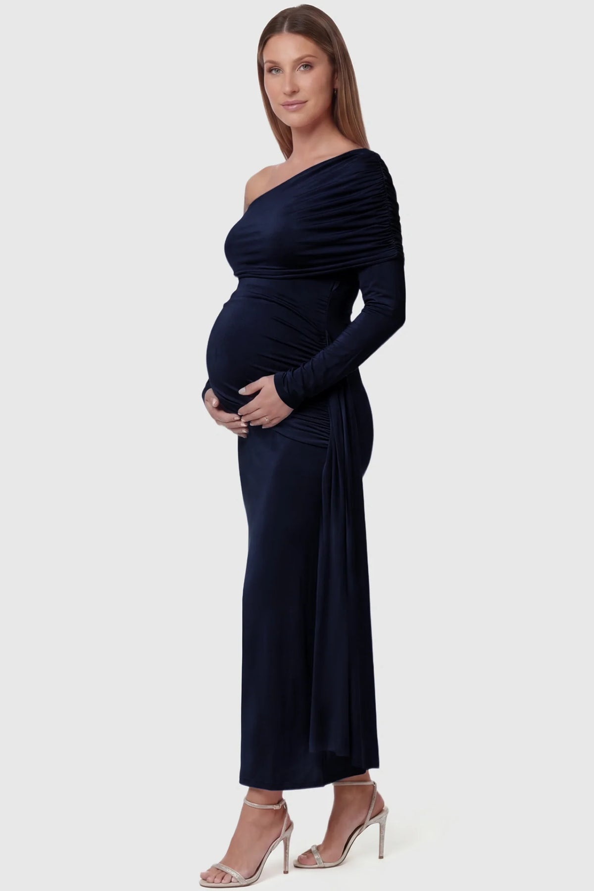 Opal Off-Shoulder Ruched Bodycon Maternity Maxi Dress