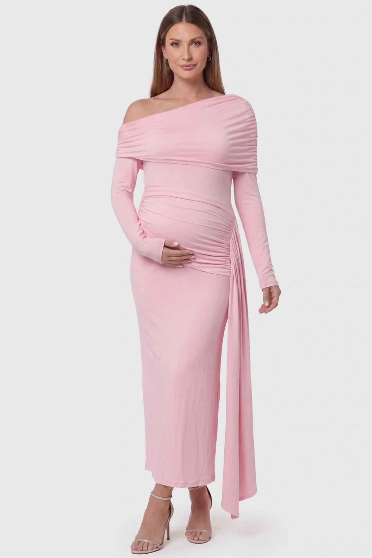 Opal Off-Shoulder Ruched Bodycon Maternity Maxi Dress
