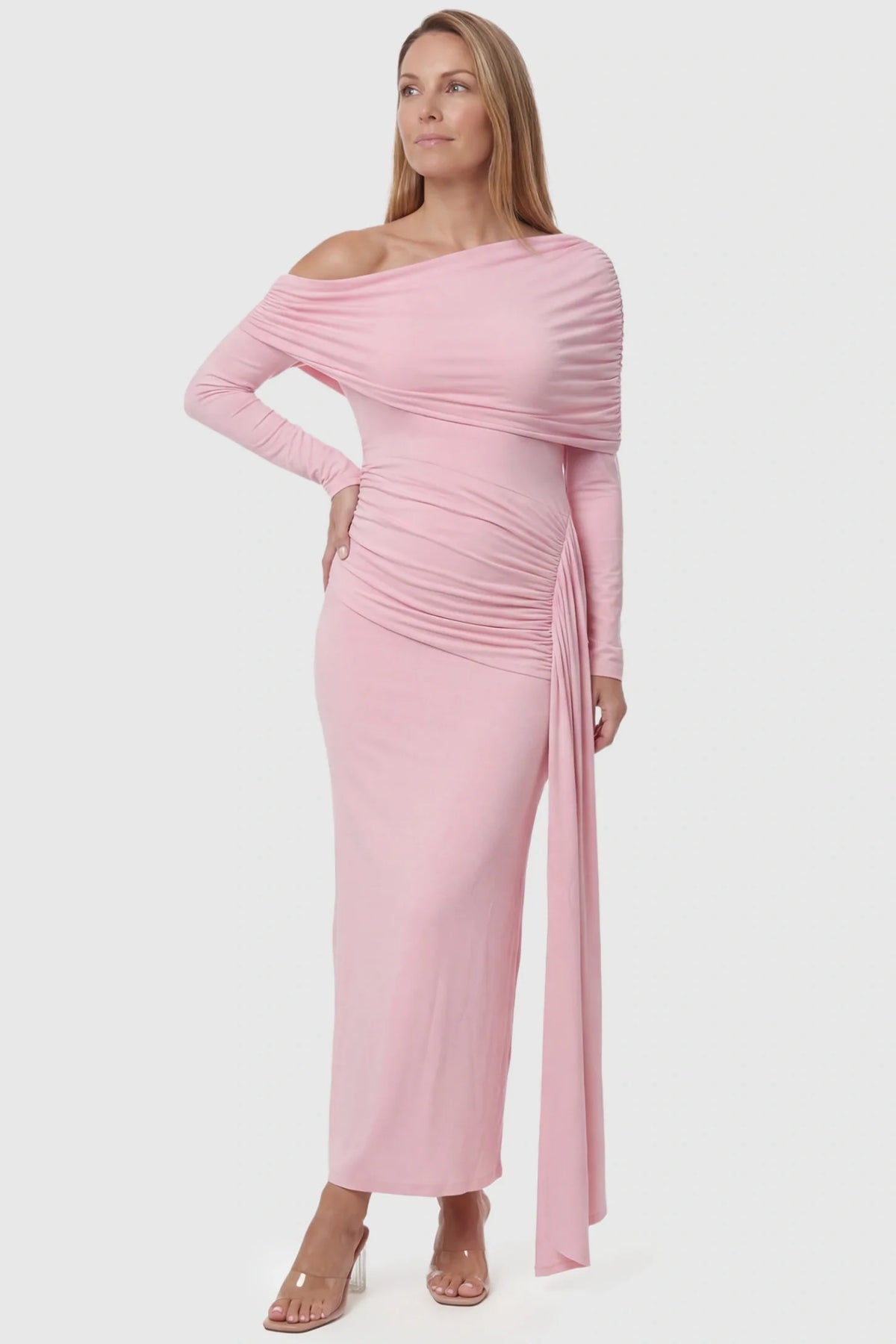 Opal Off-Shoulder Ruched Bodycon Maternity Maxi Dress