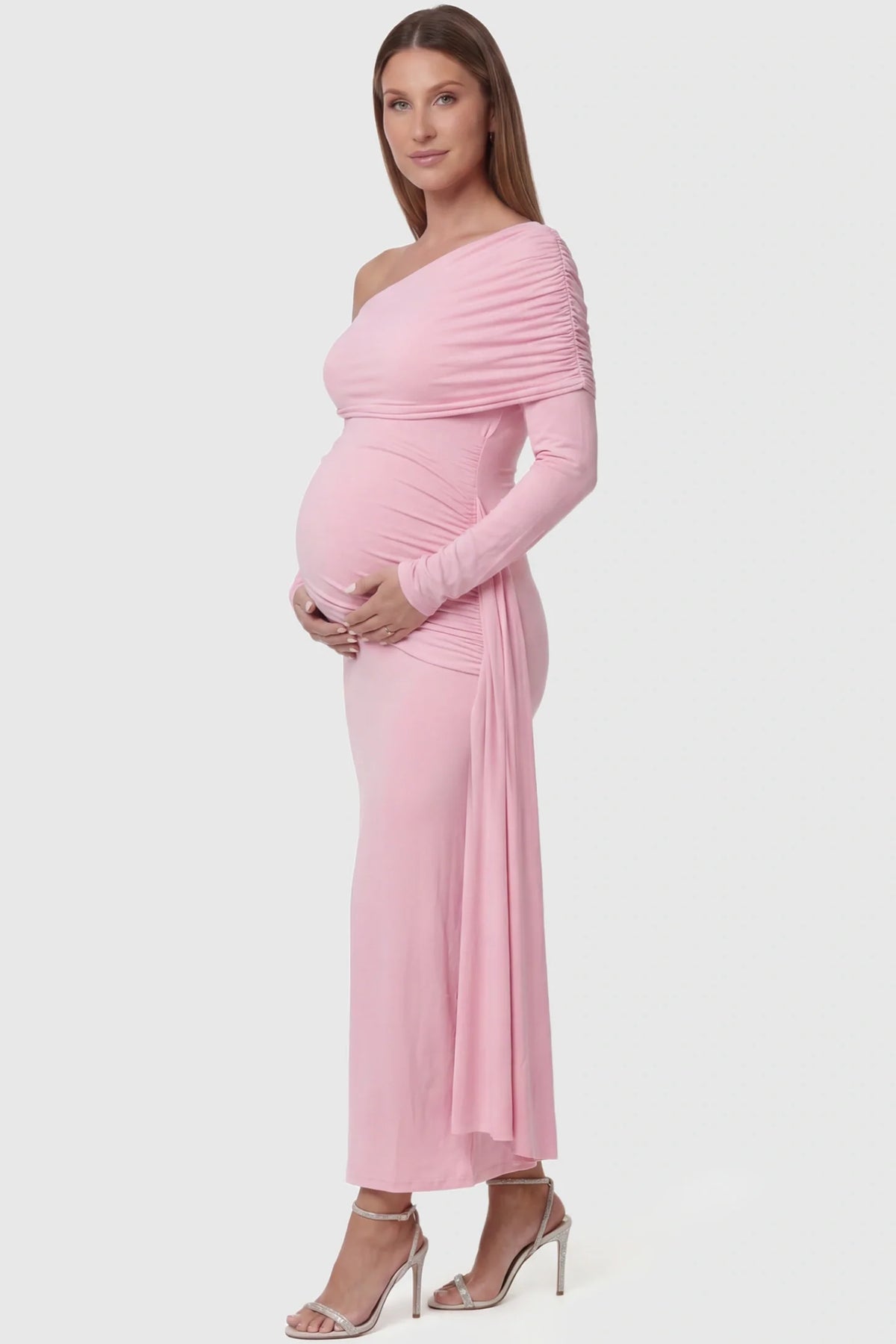 Opal Off-Shoulder Ruched Bodycon Maternity Maxi Dress