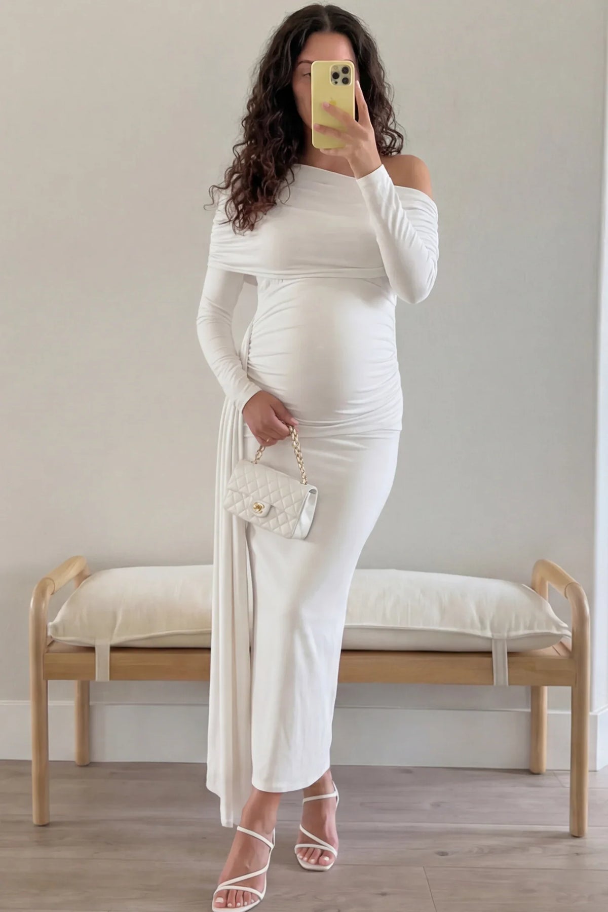 Opal Off-Shoulder Ruched Bodycon Maternity Maxi Dress