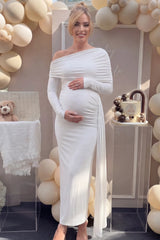 Opal Off-Shoulder Ruched Bodycon Maternity Maxi Dress