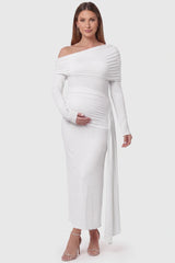 Opal Off-Shoulder Ruched Bodycon Maternity Maxi Dress