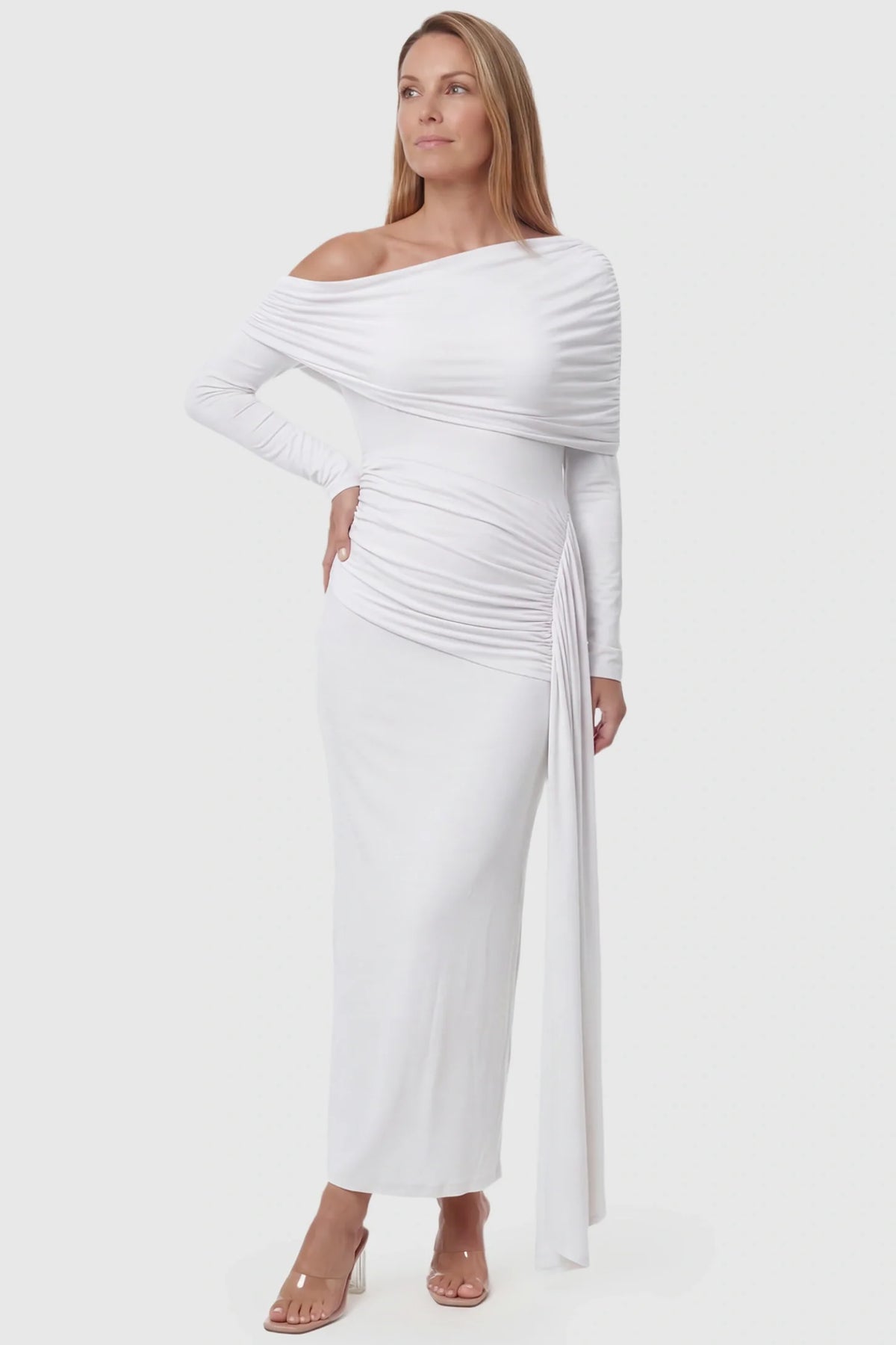 Opal Off-Shoulder Ruched Bodycon Maternity Maxi Dress