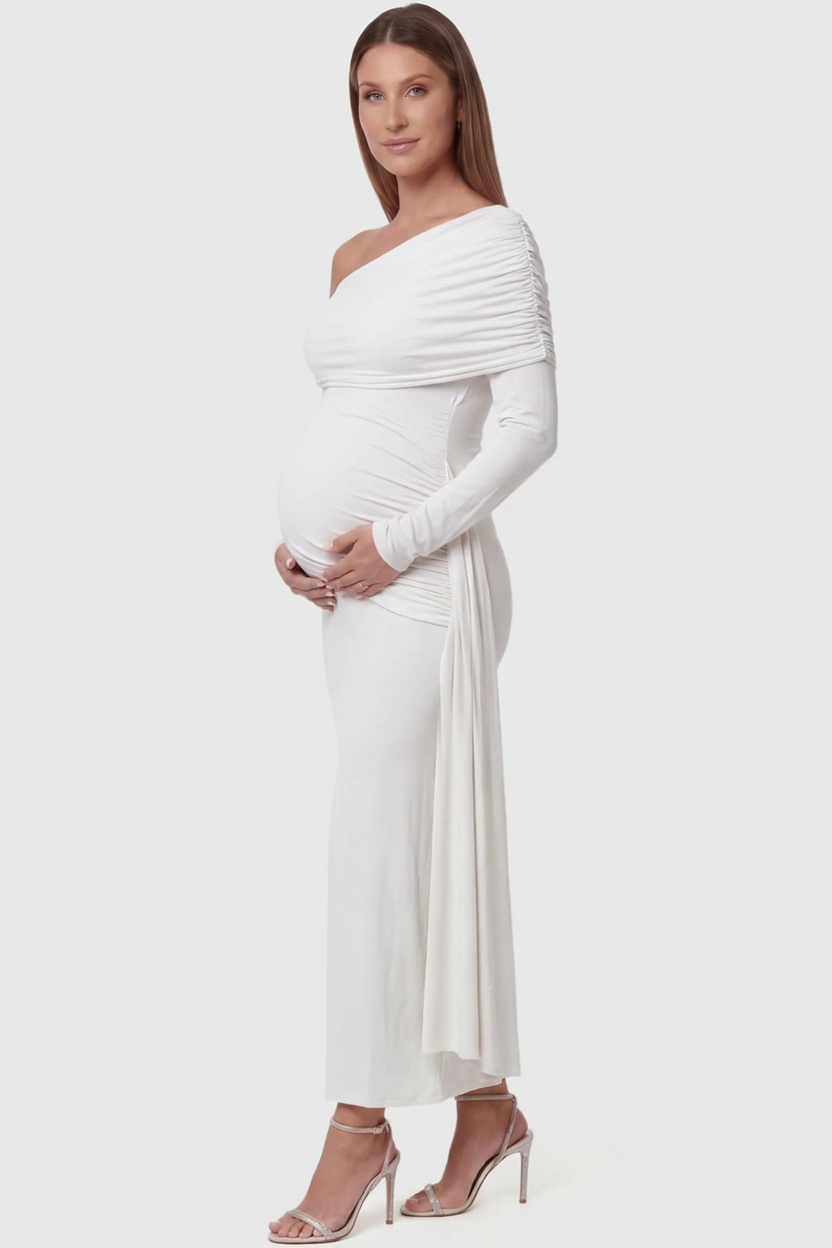 Opal Off-Shoulder Ruched Bodycon Maternity Maxi Dress