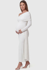 Opal Off-Shoulder Ruched Bodycon Maternity Maxi Dress