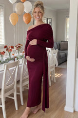 Opal Off-Shoulder Ruched Bodycon Maternity Maxi Dress
