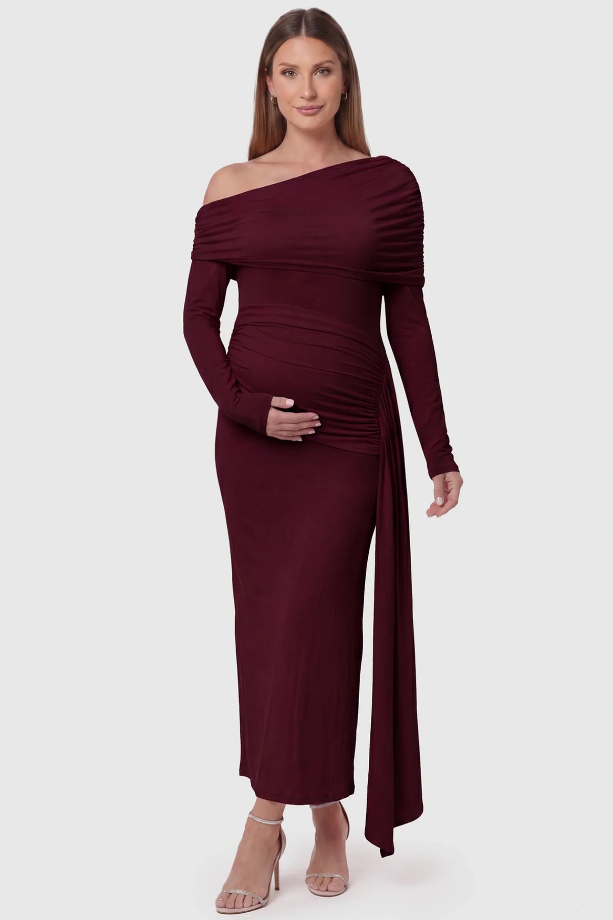 Opal Off-Shoulder Ruched Bodycon Maternity Maxi Dress