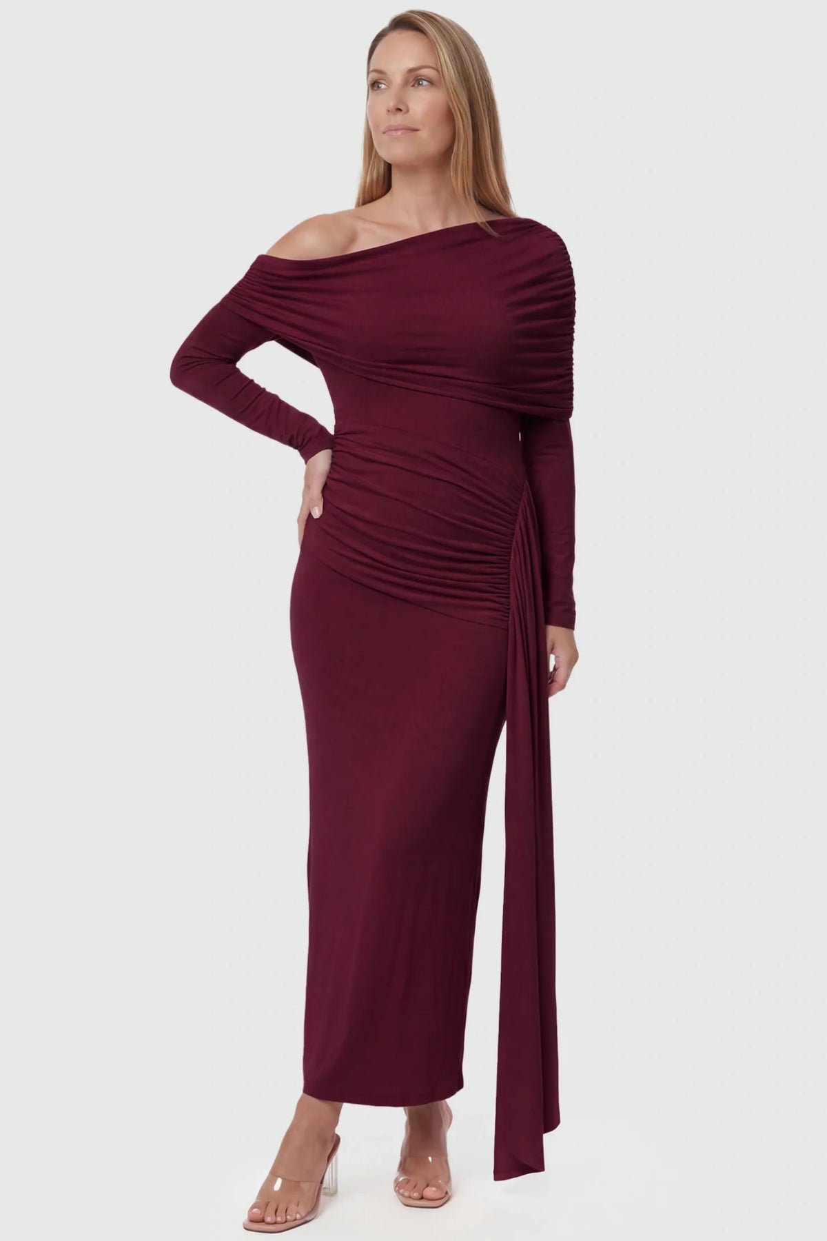 Opal Off-Shoulder Ruched Bodycon Maternity Maxi Dress