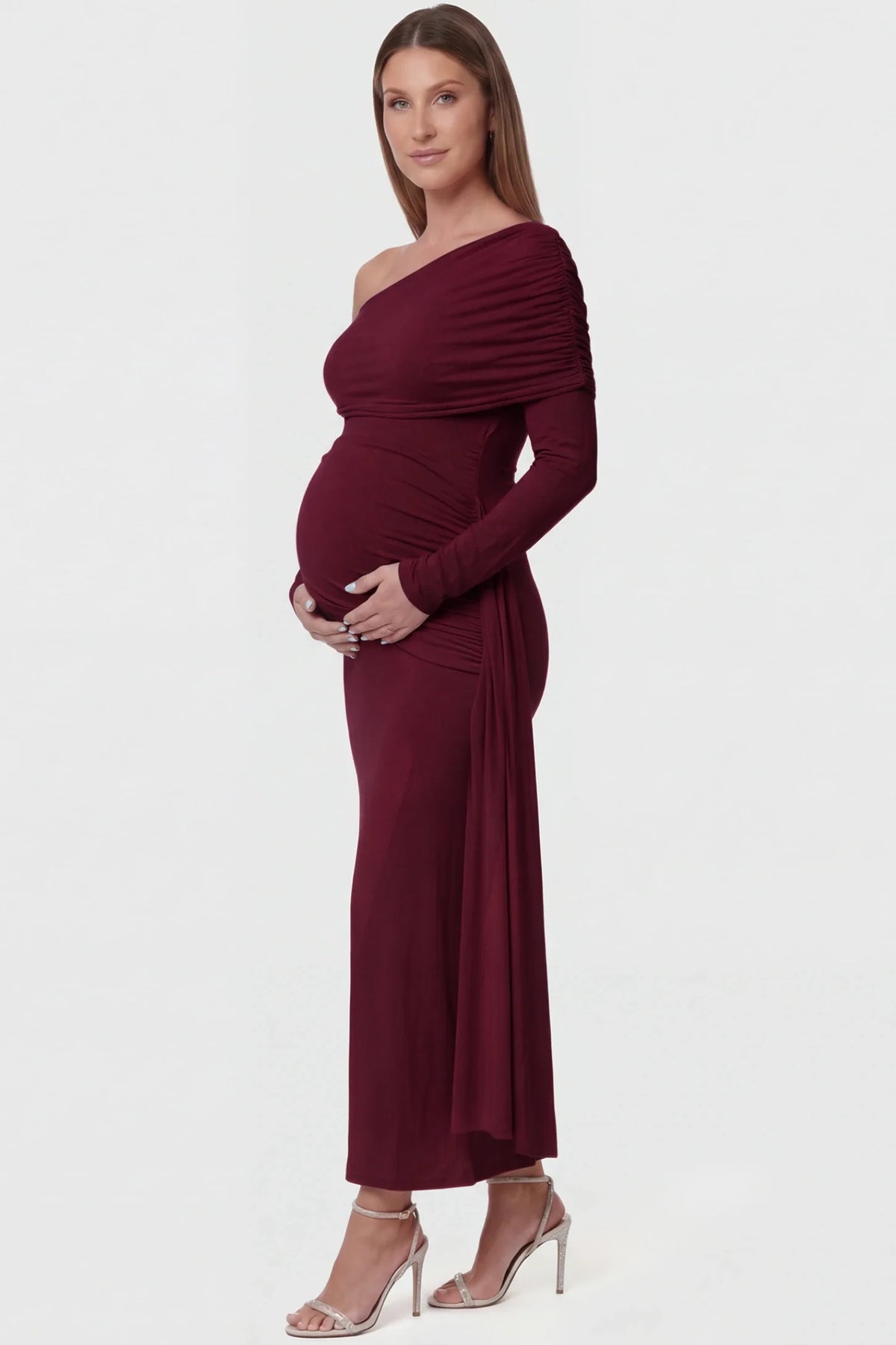 Opal Off-Shoulder Ruched Bodycon Maternity Maxi Dress