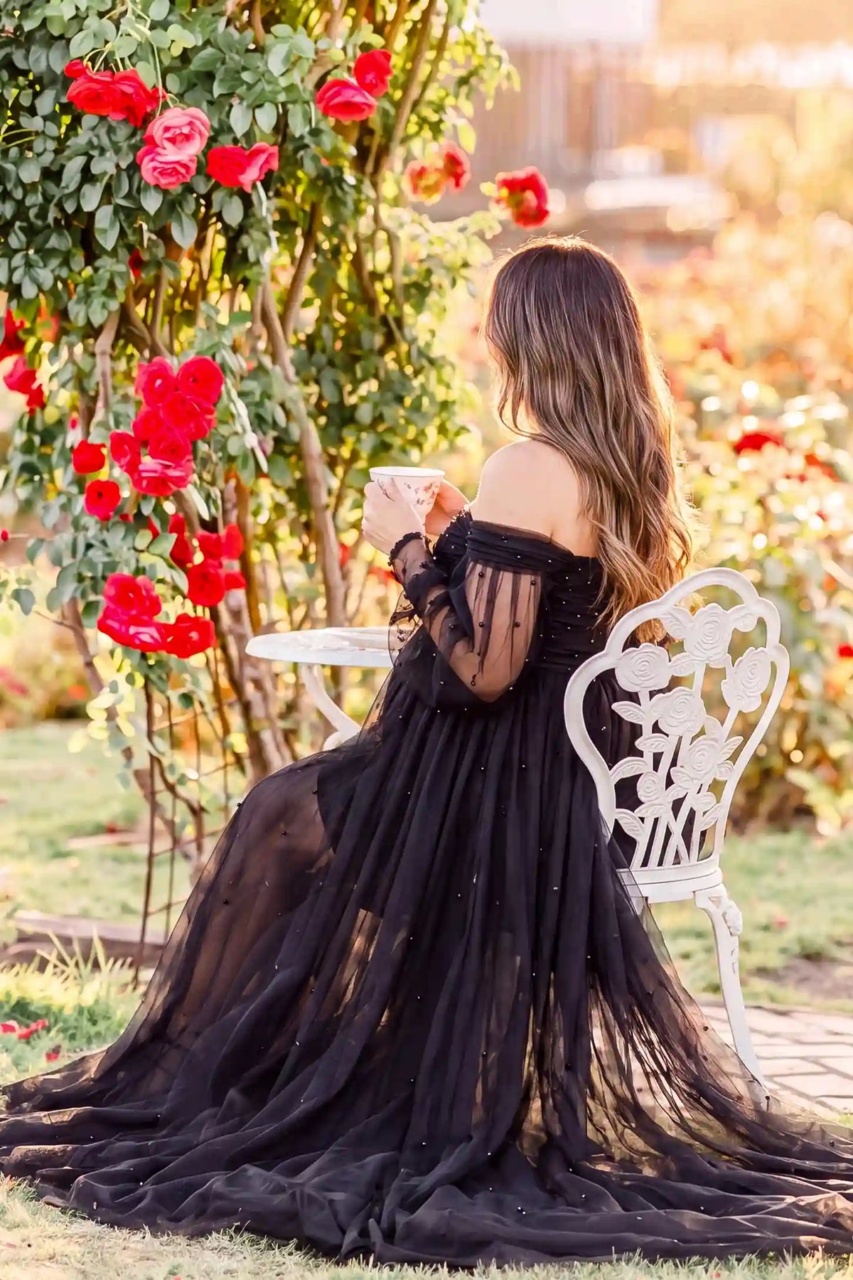 Luna Off-Shoulder Tulle Maternity Gown with Empire Waist