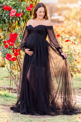 Luna Off-Shoulder Tulle Maternity Gown with Empire Waist