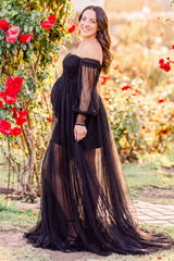 Luna Off-Shoulder Tulle Maternity Gown with Empire Waist
