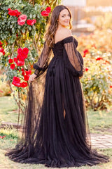 Luna Off-Shoulder Tulle Maternity Gown with Empire Waist