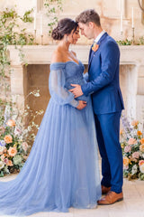 Luna Off-Shoulder Tulle Maternity Gown with Empire Waist