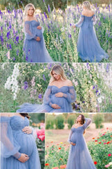 Luna Off-Shoulder Tulle Maternity Gown with Empire Waist