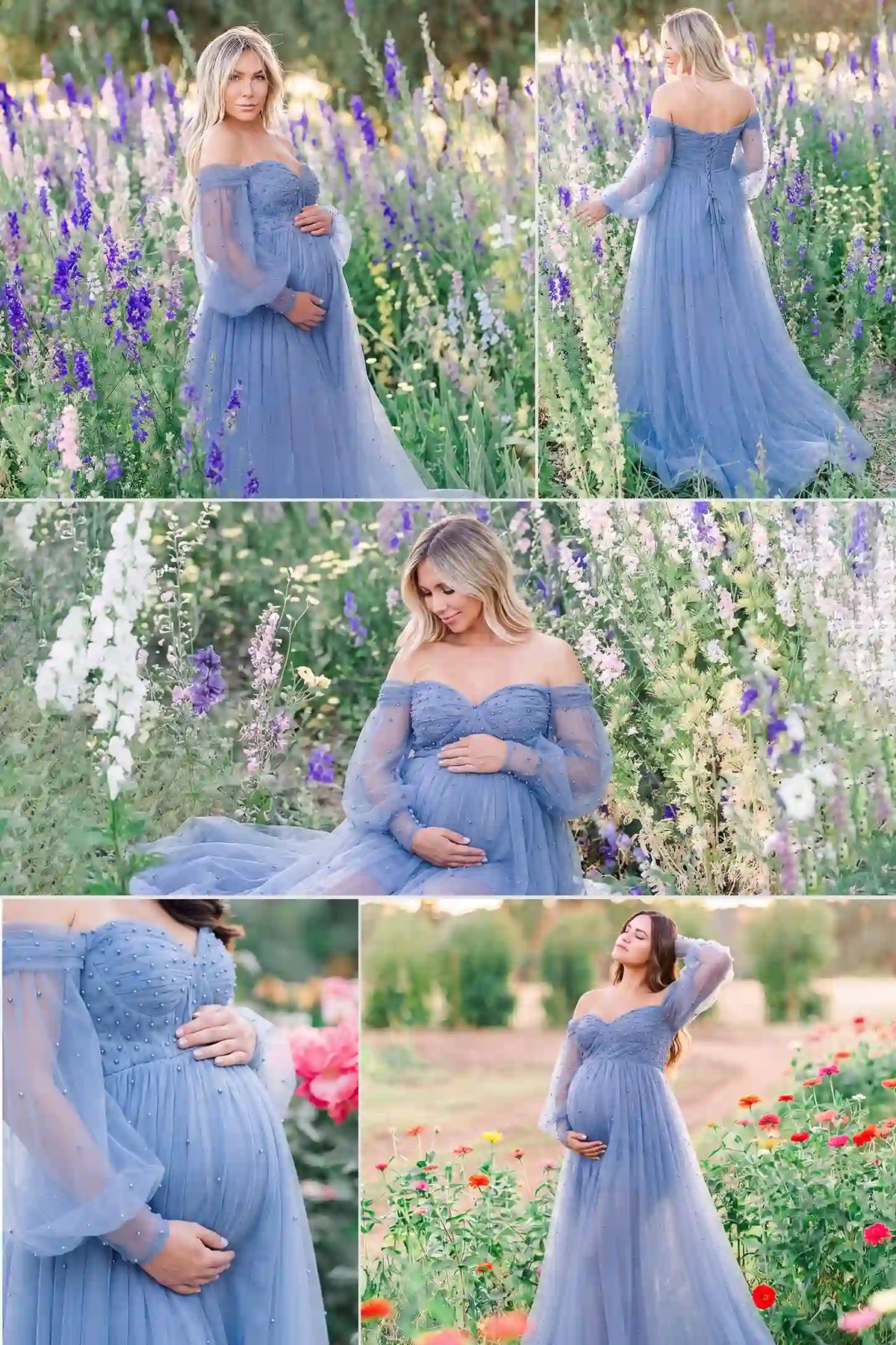 Luna Off-Shoulder Tulle Maternity Gown with Empire Waist