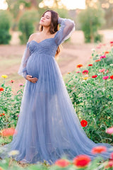 Luna Off-Shoulder Tulle Maternity Gown with Empire Waist