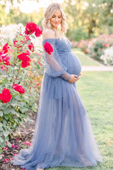 Luna Off-Shoulder Tulle Maternity Gown with Empire Waist