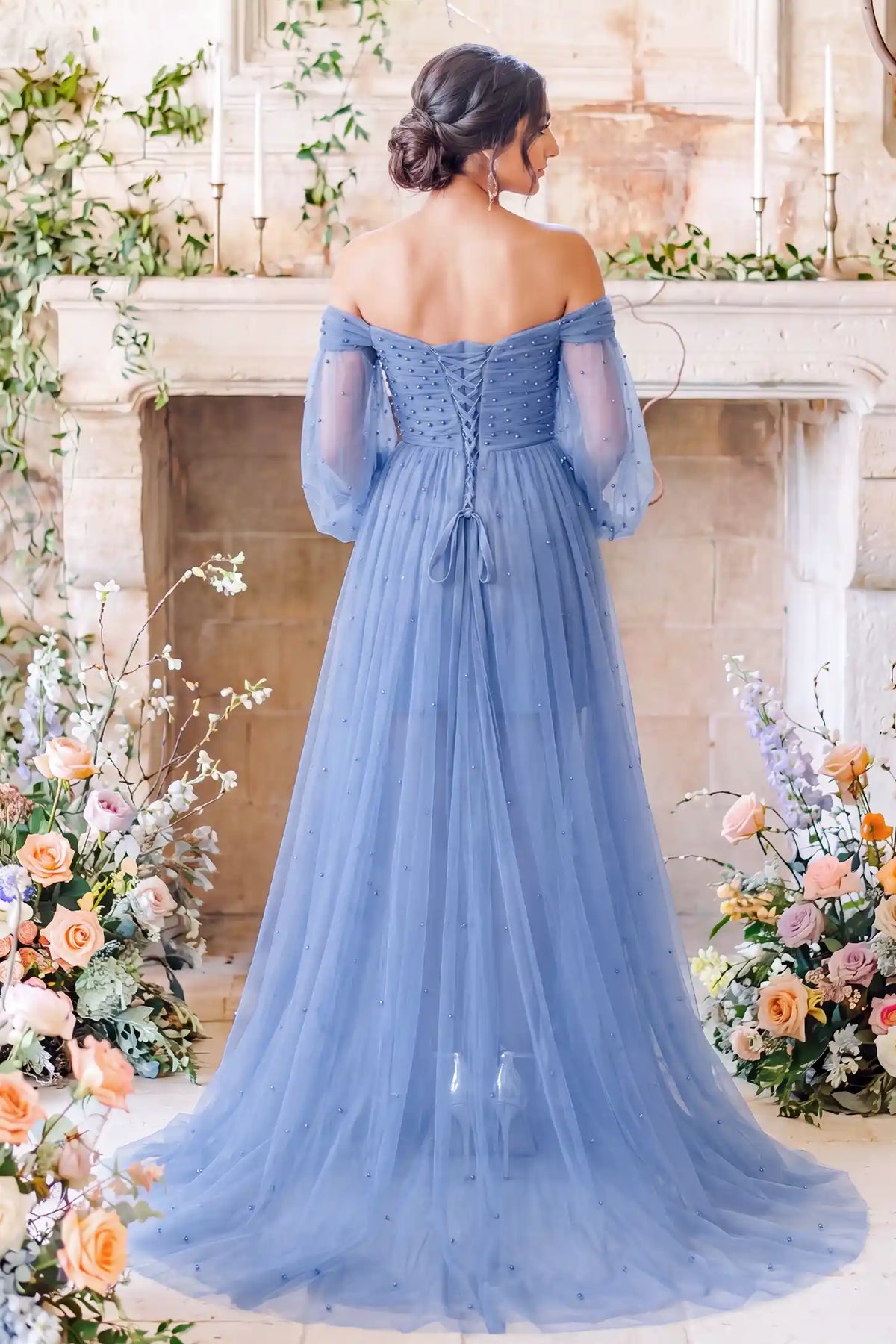 Luna Off-Shoulder Tulle Maternity Gown with Empire Waist