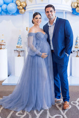 Luna Off-Shoulder Tulle Maternity Gown with Empire Waist