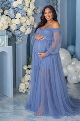 Luna Off-Shoulder Tulle Maternity Gown with Empire Waist