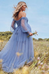 Luna Off-Shoulder Tulle Maternity Gown with Empire Waist
