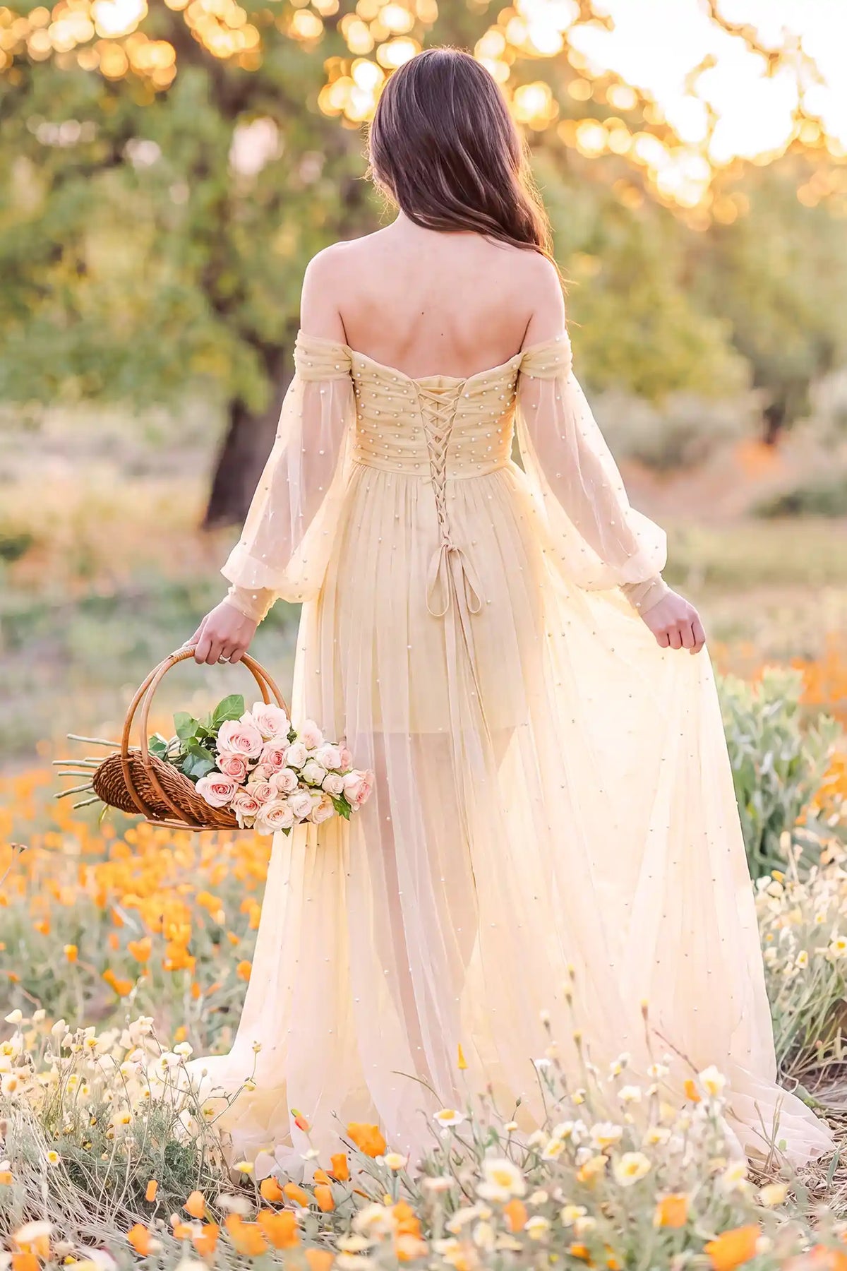 Luna Off-Shoulder Tulle Maternity Gown with Empire Waist